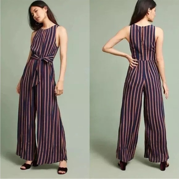 Plenty by Tracy Reese Pants - Anthropologie Plenty by Tracy Reese Wide Leg Stripes Jumpsuit Front Tie XS